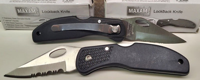 SET OF 2 Maxam Knives Lockback Pocket Folding Knife Stainless Steel NOS In Box