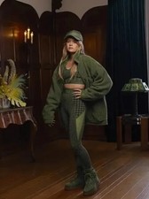 Adidas Ivy Park Set Reversible Corduroy Green Borg Teddy Jacket & Baseball Cap