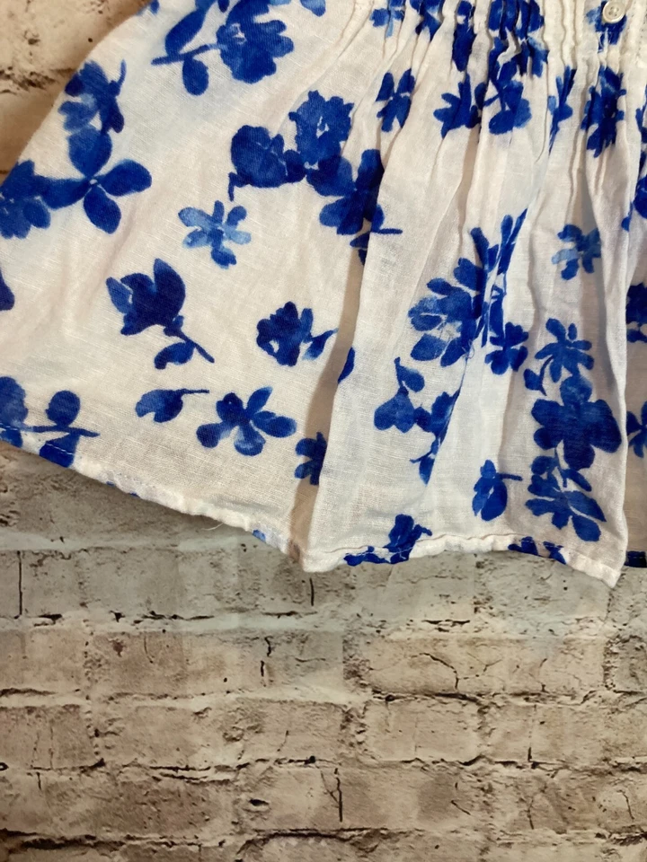 Винтажный старый темно-синий Babydoll верхний женщин средний льняной кобальт цветочный женский со складками - Изображение 4 из 4