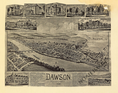 Panoramic Map of Dawson Pennsylvania 16x20