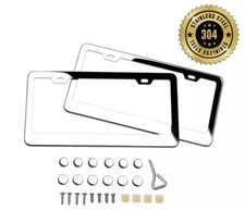 2PCS Chrome 304 Stainless Steel Metal License Plate Frame Tag Cover Screw Caps