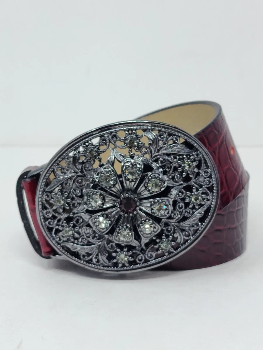 White House Black Market Black Velvet Statement Belt Rhinestone  Buckle | M/L White House Black Market Rhinestone Belts for Women for sale  main image 4