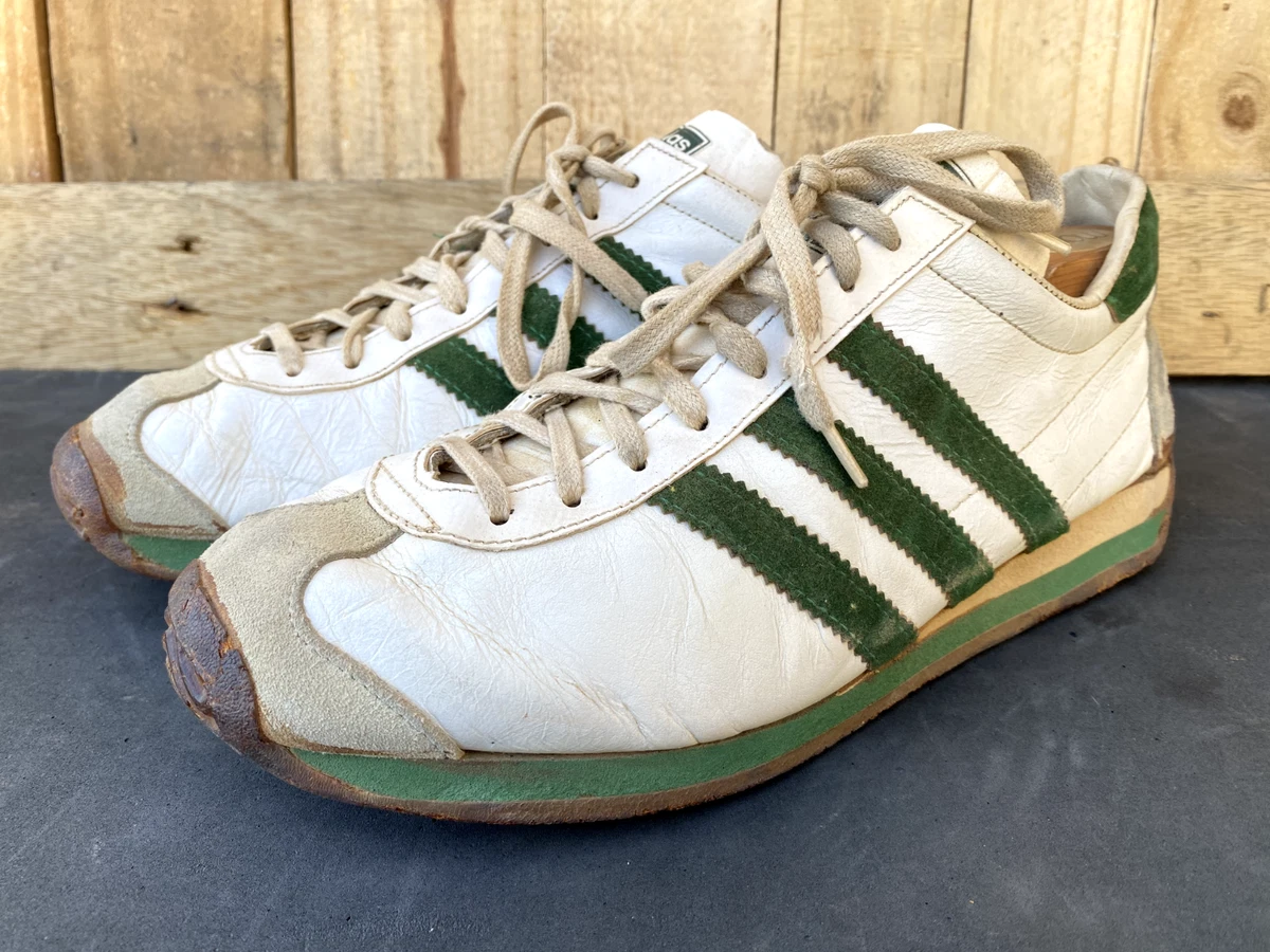 Rare 🔥 VTG 70s Adidas Country France White & Green Leather 1970's UK 8.5 | US 9