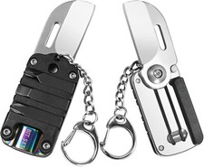 2 Pack Pocket Knife with Keychain-1.2 Inch Blade-Mini EDC Tool-Screwdriver Bits