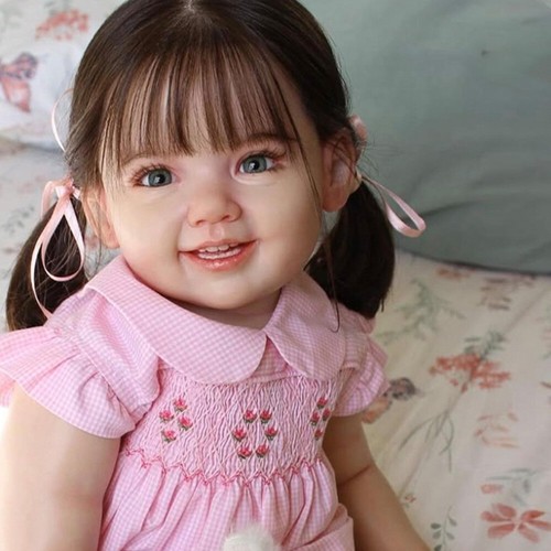 28inch Reborn Doll Already Finished Lovely Smile Girl Rooted Hair Cloth Body Toy - Picture 4 of 5