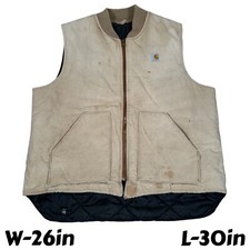 VTG 80s Carhartt Full Zip Canvas Duck Vest Union Made in USA Beige Tan Sz XL/2XL