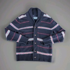 J Crew Cardigan Sweater Mens Small Blue Shawl Collar Lambswool Fair Isle Nordic