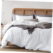 Duvet Cover Queen Size, 100 Washed Cotton Linen Feel Super Queen 90x90 White