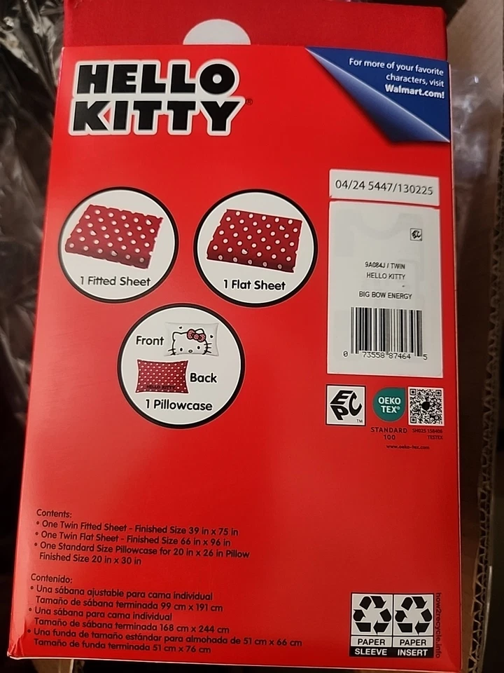 Комплект из 3 простыней Hello Kitty Big Bow Energy Twin - Изображение 3 из 4