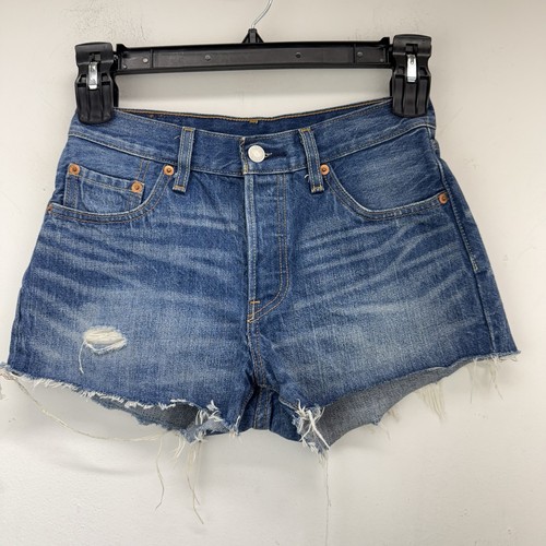 Levi’s 501 size 25 Women’s Blue Distressed Denim Raw Hem Cutoff Jean Shorts - 第 1/7 張圖片