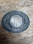 AUTHENTIC 1928 Peace SILVER DOLLAR COIN N BIG Oval METAL BELT BUCKLE TEXAS Styl