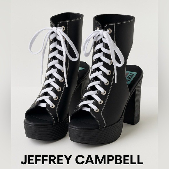 JCJeffrey Campbell Play Platform Lace-Up Boots Black White