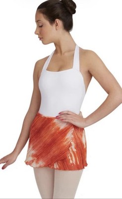 NWT Capezio Adult #IM346 Watercolor Orange & White Wrap Dance Skirt