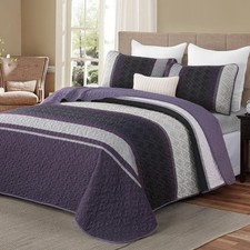 Dinjoy Queen Quilt Set Purplestriped Bedspread Queen Size Fall Bedding Sets 3