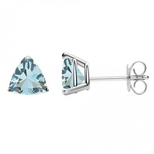 Authentic Natural Aquamarine 1.30 CTTW Trillion Stud Earring 14K White Gold Plated