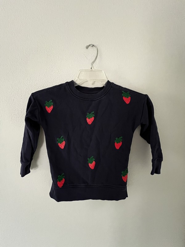 Hannah Andersson Sweater Girls Size 5 Navy Blue Strawberry Themed