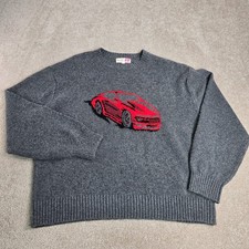 Hazel Moon Women Charcoal Gray Red Sports Car Graphic Knit Sweater Size L