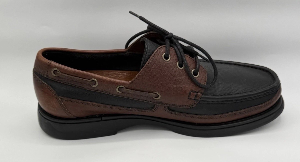Johnston & Murphy Brown & Black Leather Boat Shoes Lace Up 020-1201 Mens Sz 9.5M View 6