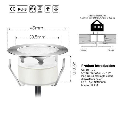 Kit de luces LED de cubierta, 12 piezas Φ1.78 regulables control WiFi bajo voltaje empotrado RG... - Imagen 4 de 9