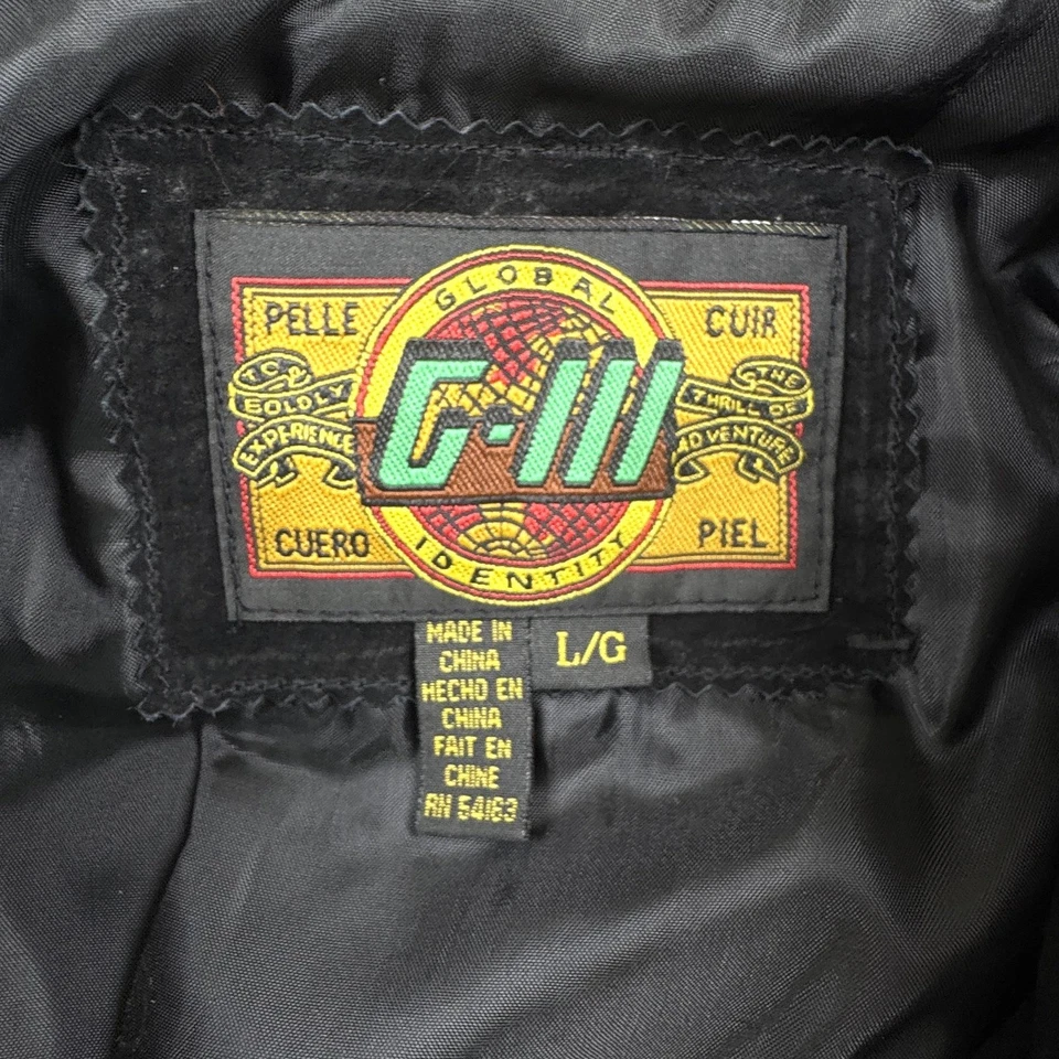 Chaqueta de Cuero G-III Para Hombre Grande Negra Gamuza Bombardero Cremallera Snap Tormenta Solapa Bolsillos Foto 4 de 4