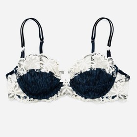 VINTAGE Y2K Lise Charmel Lingerie Set Black Pliss&eacute; Silk Lace Demi Bra 32C ThongS