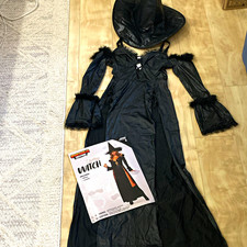 Spooktacular Creations Classic Witch Dress w/ Bonnet Black S Lace Trim Stretch