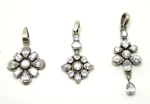 Vtg. Sterling Silver Crystal Costume Jewelry Necklace Pendants - NO RESERVE! - 2