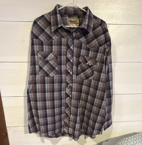 Wrangler Men's Plaid Western Pearl Snap Button Long Sleeve Western Shirt 2XL