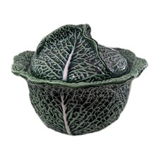 Cabbage Tureen Serving Bowl Green Vintage Glazed Earthenware CHIPPED CB48 V