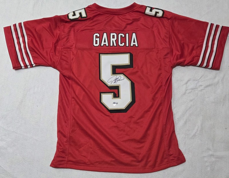 JEFF GARCIA  SIGNED CUSTOM PRO STYLE XL S.F. RED JERSEY, BECKETT  COA #WG43267