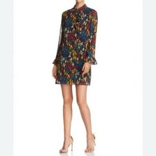 TORY BURCH Livia Floral Dot Ruffle Shirt Dress Size-0 Mod Retro Long Sleeve Read