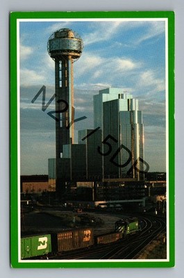 1981 Dallas Reunion Tower Hyatt Regency Hotel Train Postcard Mirro-Krome