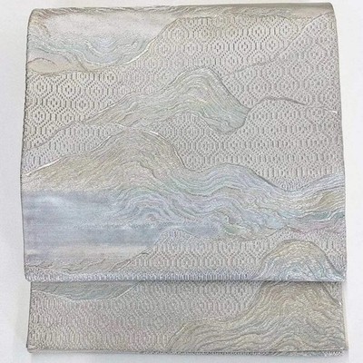 7045# Japanese Vintage Fukuro Obi Belt Kimono Fabric Silk Traditional Silver