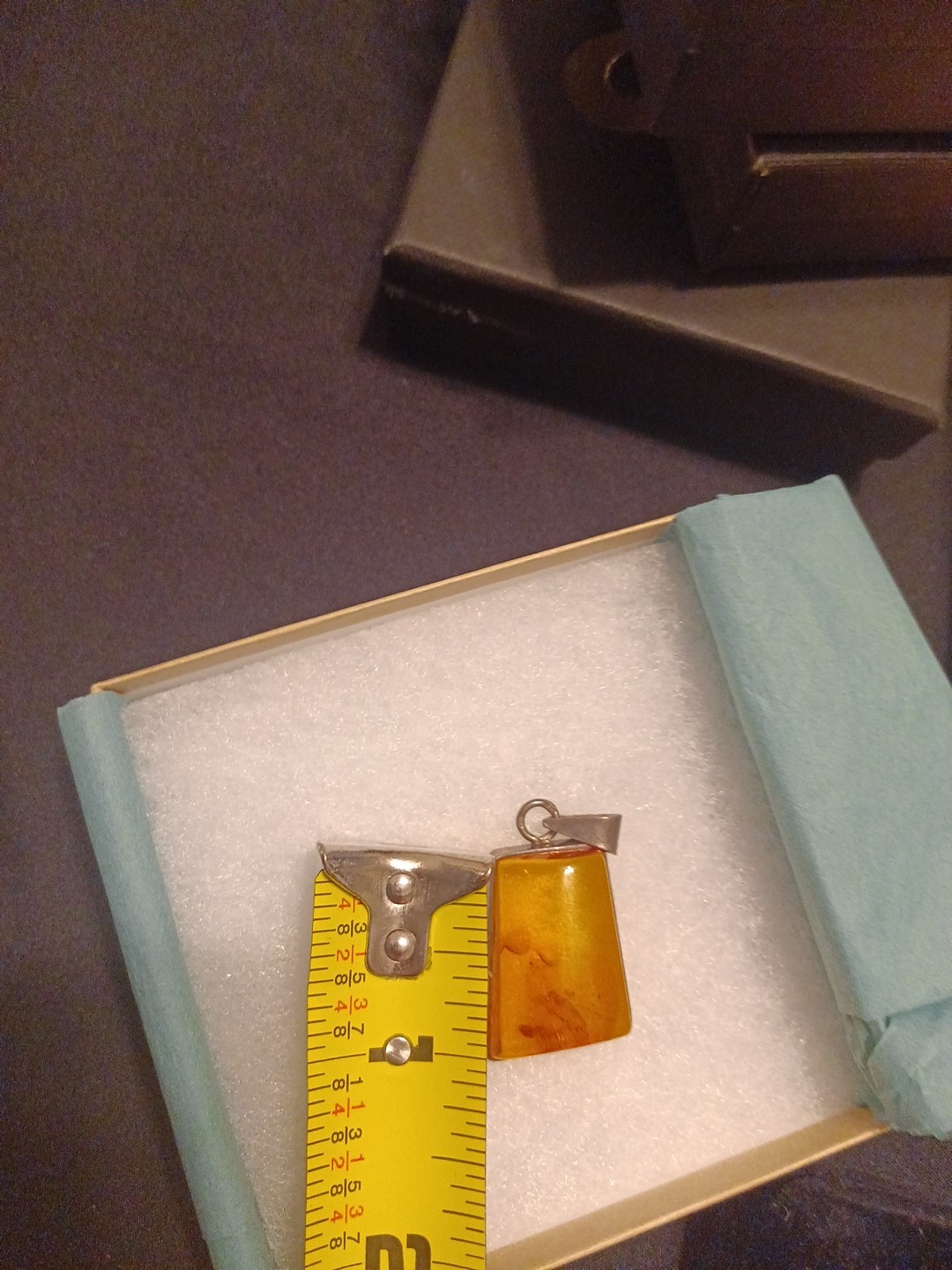 Large Natural Amber Rectangular Cabochon Pendant … - image 2