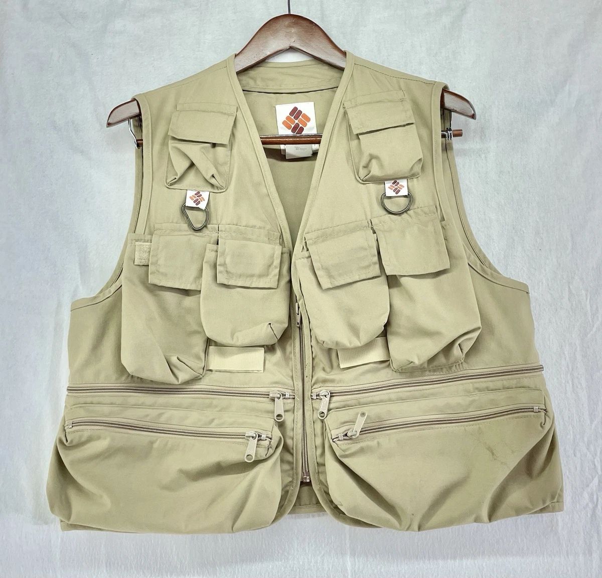 Gilet De Pêche Vintage Columbia Beige Homme Taille M Multi Poches Cargo Zip
