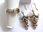 VTG ARTISAN  SET  OF  2 STERLING  SILVER CITRINE DANGLE  EARRINGS AND RING  SZ 6