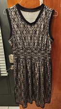 Black ivory lace stretch dress L fit and Flare Wednesday Sexy Pinup secretary
