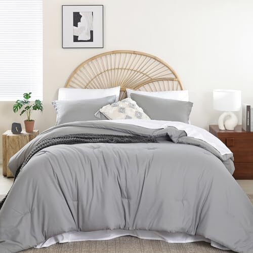 Comforter Set Boho Bed Comforter Set 7 Pieces Comforter Size Soft Queen Grey-image