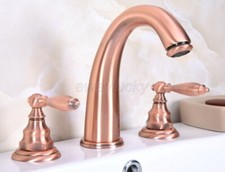 Antique Red Copper Widespread Bathroom Faucet 3Hole Sink Vanity Basin Mixer Tap