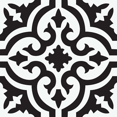NEW Parma Peel & Stick Floor Tiles Black Geometric Pattern Semi-gloss Finish