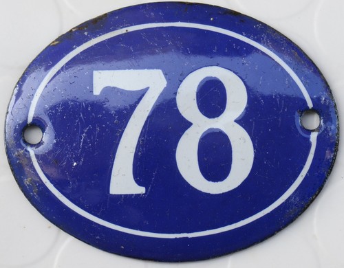 Old blue oval French house number 78 door gate plate plaque enamel steel sign - 第 1/1 張圖片