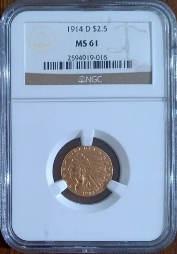 1914-D Indian $2 1/2 gold quarter eagle, NGC MS61