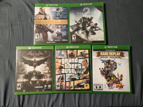 Xbox One Game Bundle Lot Destiny, GTA V 5, Batman Arkham Knight, Rare Replay 