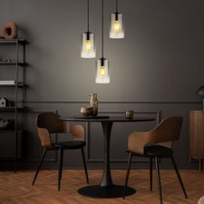 Lampadario Sospeso Lampada Da Pranzo 3-Fiamme Vetro Fumè Nero Soggiorno