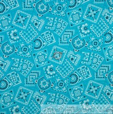 BonEful Fabric FQ Cotton Quilt Aqua Blue Black White B W Bandana Flower Paisley
