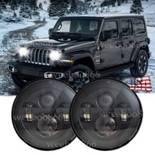 Brightest 2x 7 Inch Round Dot Led Headlight Hilo Black For Jeep Wrangler Jk Tj