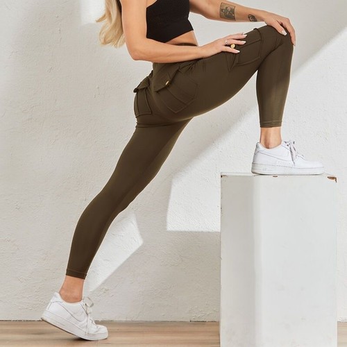 Damen Cargo Workout Leggings mit 4 Taschen hochtaillierte Bauchkontrolle Yoga Hose - Bild 21 von 33