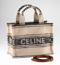 Celine Cabas Hippo White/Black Canvas Tweed Thais Cloth Handbag w/ Dustbag