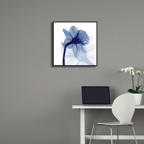 Large Framed One Panel Blue Flickering Flower Modern Paintings Canvas Wall Art - Picture 3 of 7