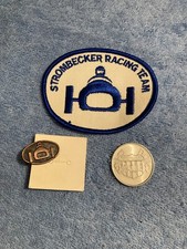 VINTAGE Ca. 1960's STROMBECKER SLOT CARS RACING TEAM PATCH TOKEN TIE / LAPEL PIN